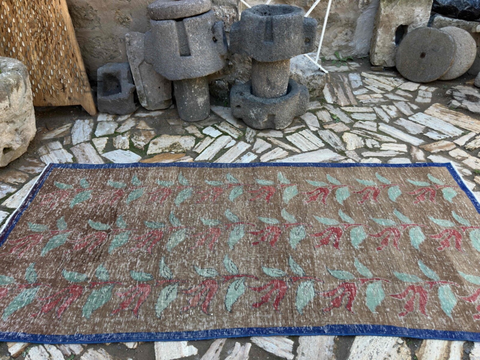 Hand-Knotted Oushak Rug 4×9 Brown Wool Floral Carpet Medium Size Anatolian Rug