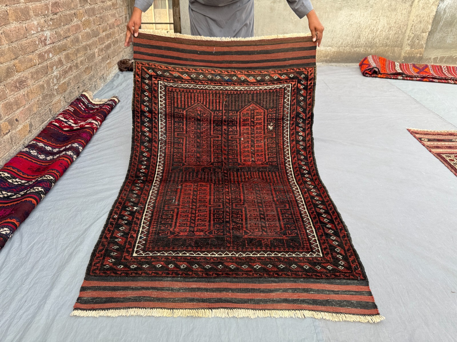 Antique Afghan Tribal Wool Rug – Rare Low Pile Design, Vintage 1900s Nomadic Rug