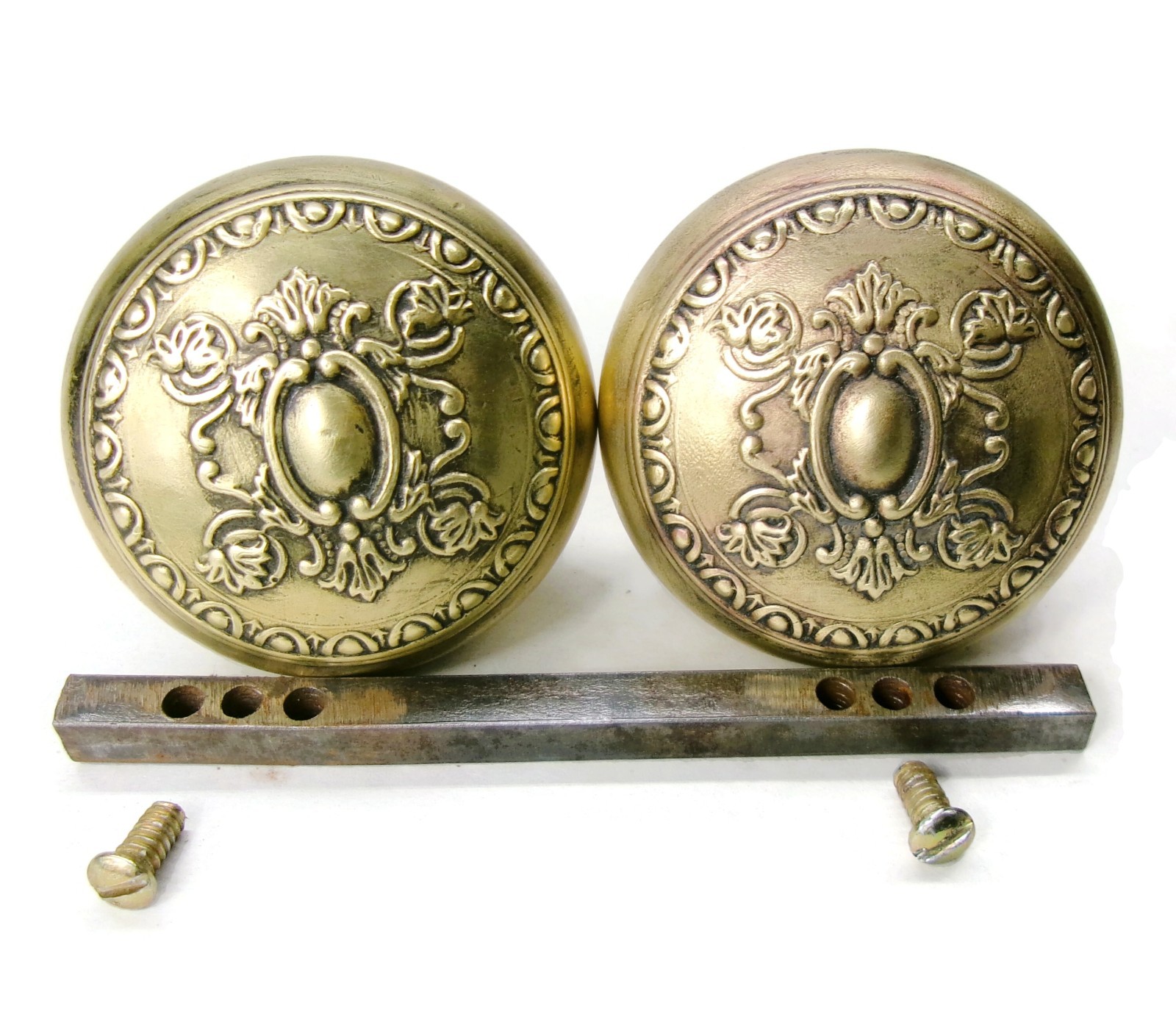 Pair of Antique Vintage Eastlake Victorian Ornate Door Knobs w/ Spindle Salvage