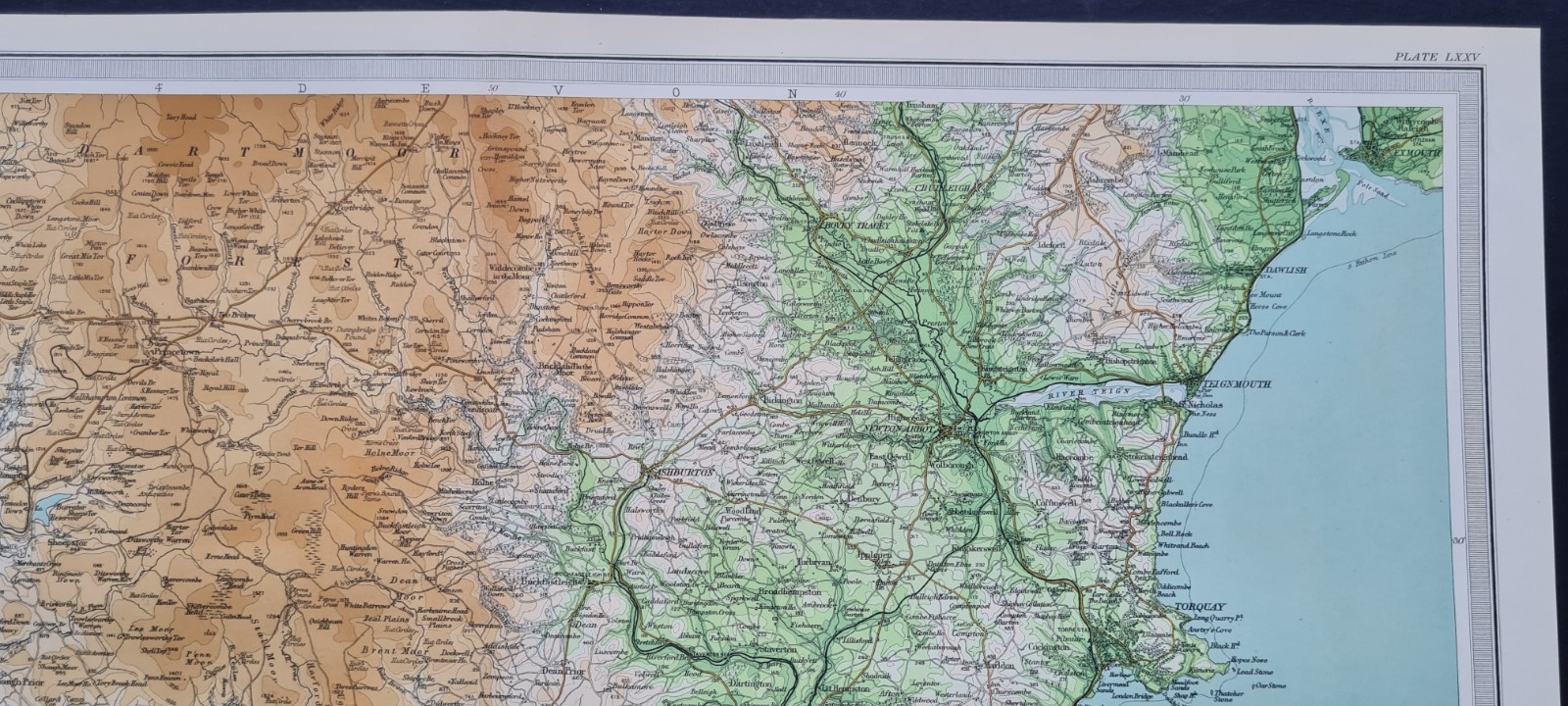 Antique 1903 Map – Dartmoor – Devon – Torquay – Brixham – Plymouth Bartholomew