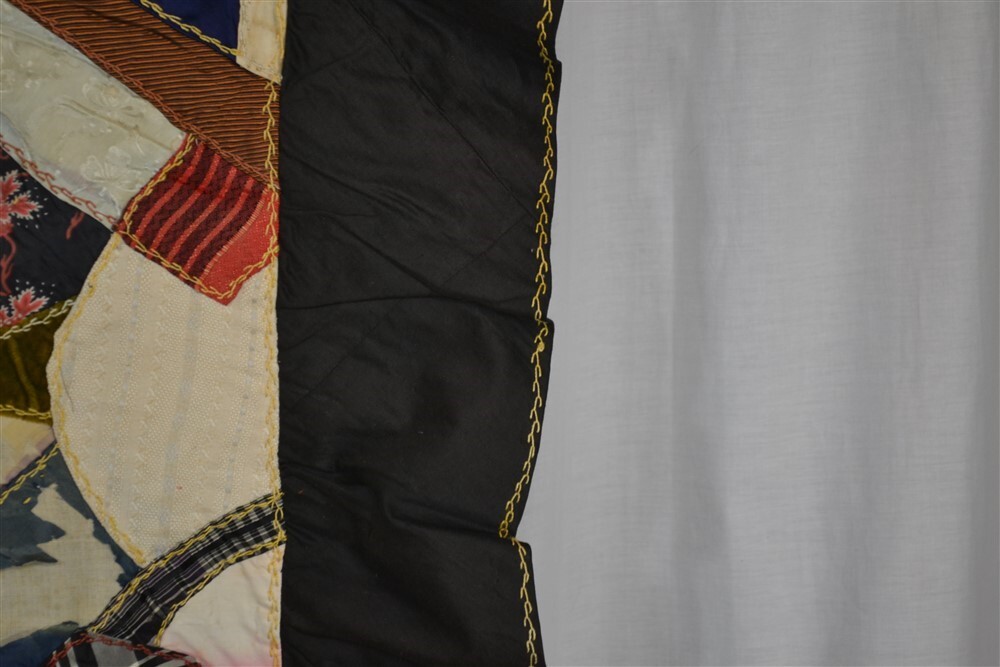 antique crazy quilt silk embroidered 62×64 hand made Victorian signed original