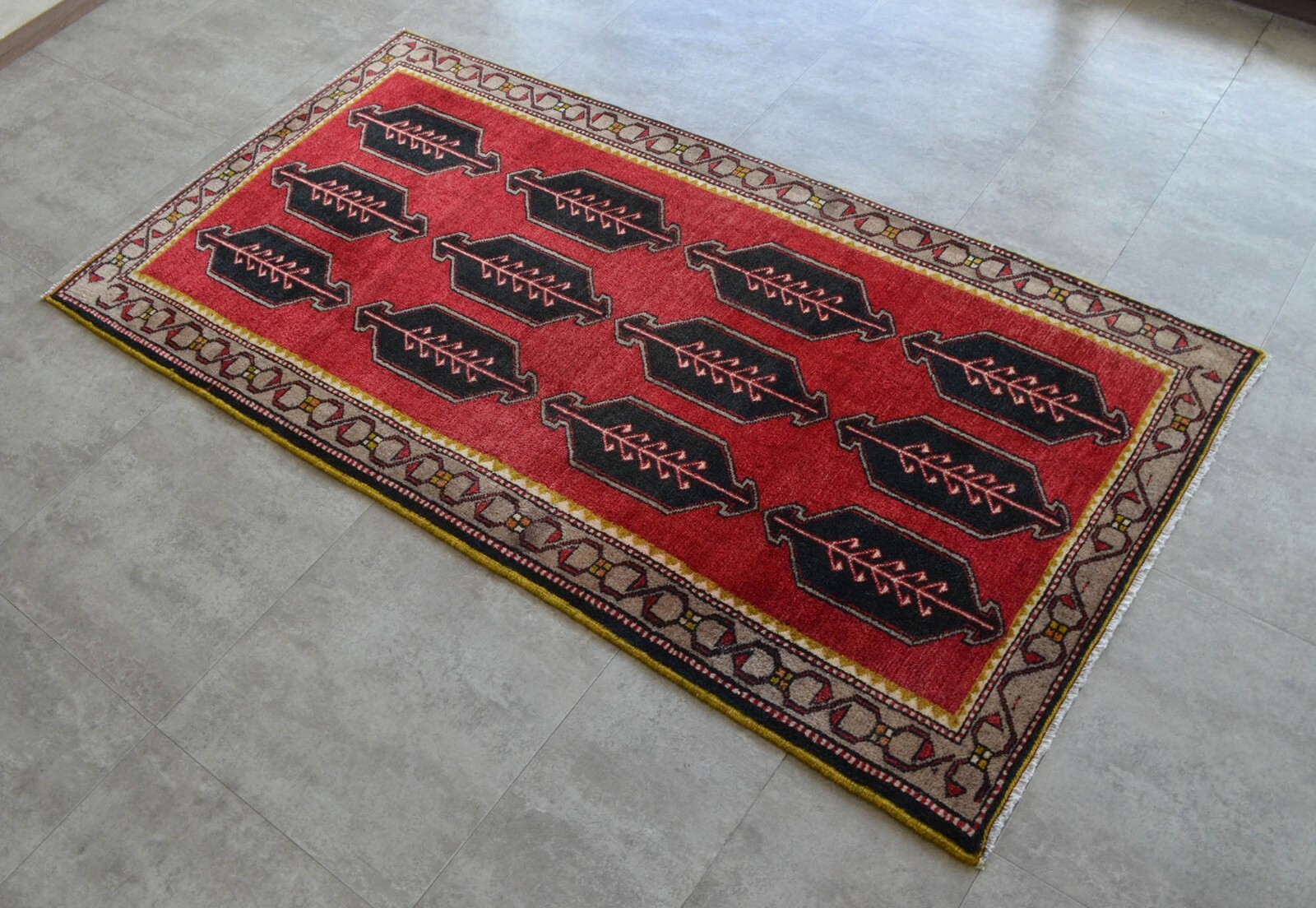 3×7 Rug Hand Knotted Vintage Turkish Area Rug Tribal Wool Rug Actual 3.4×6.7 ft