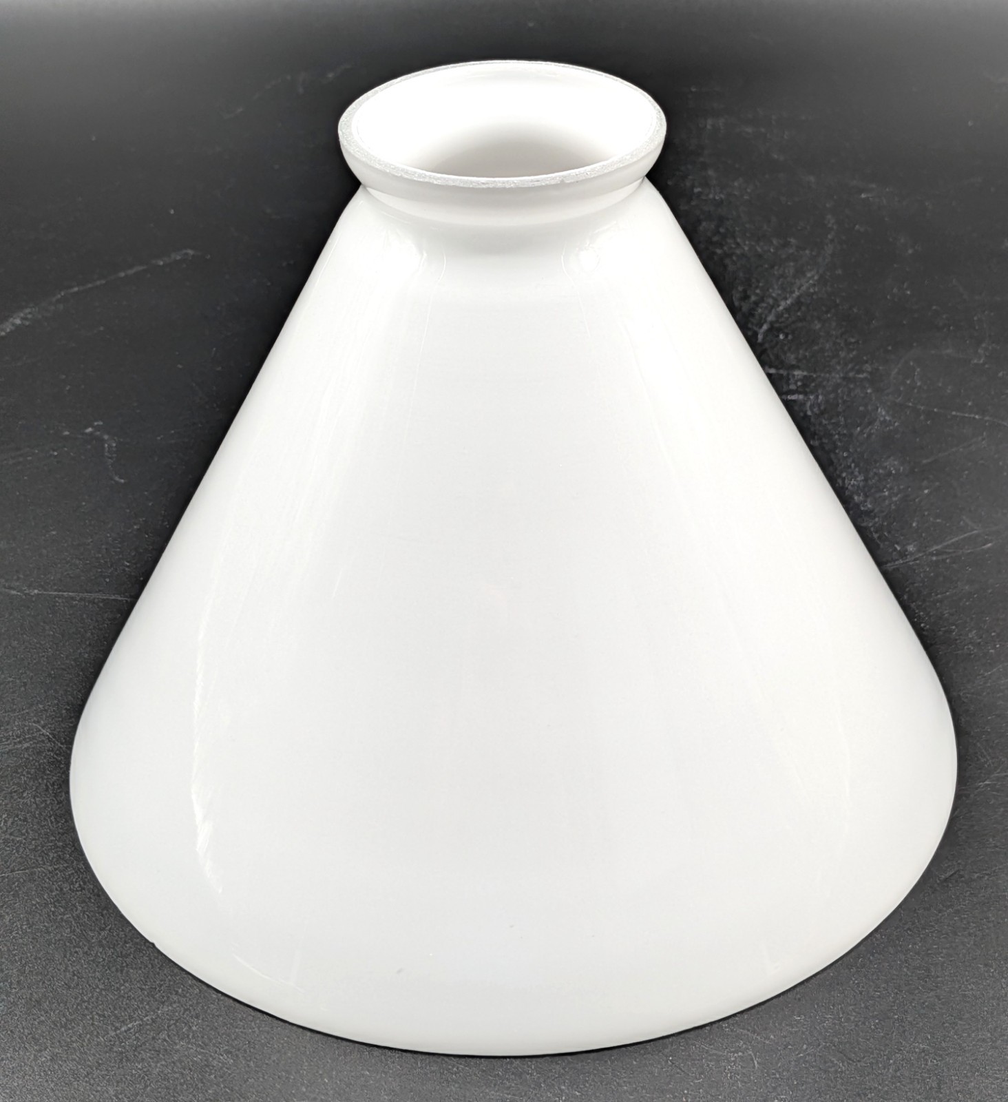 NOS! Vintage 7” Dia. White Cased Cone-Shaped Glass Shade, 2-1/4” Fitter