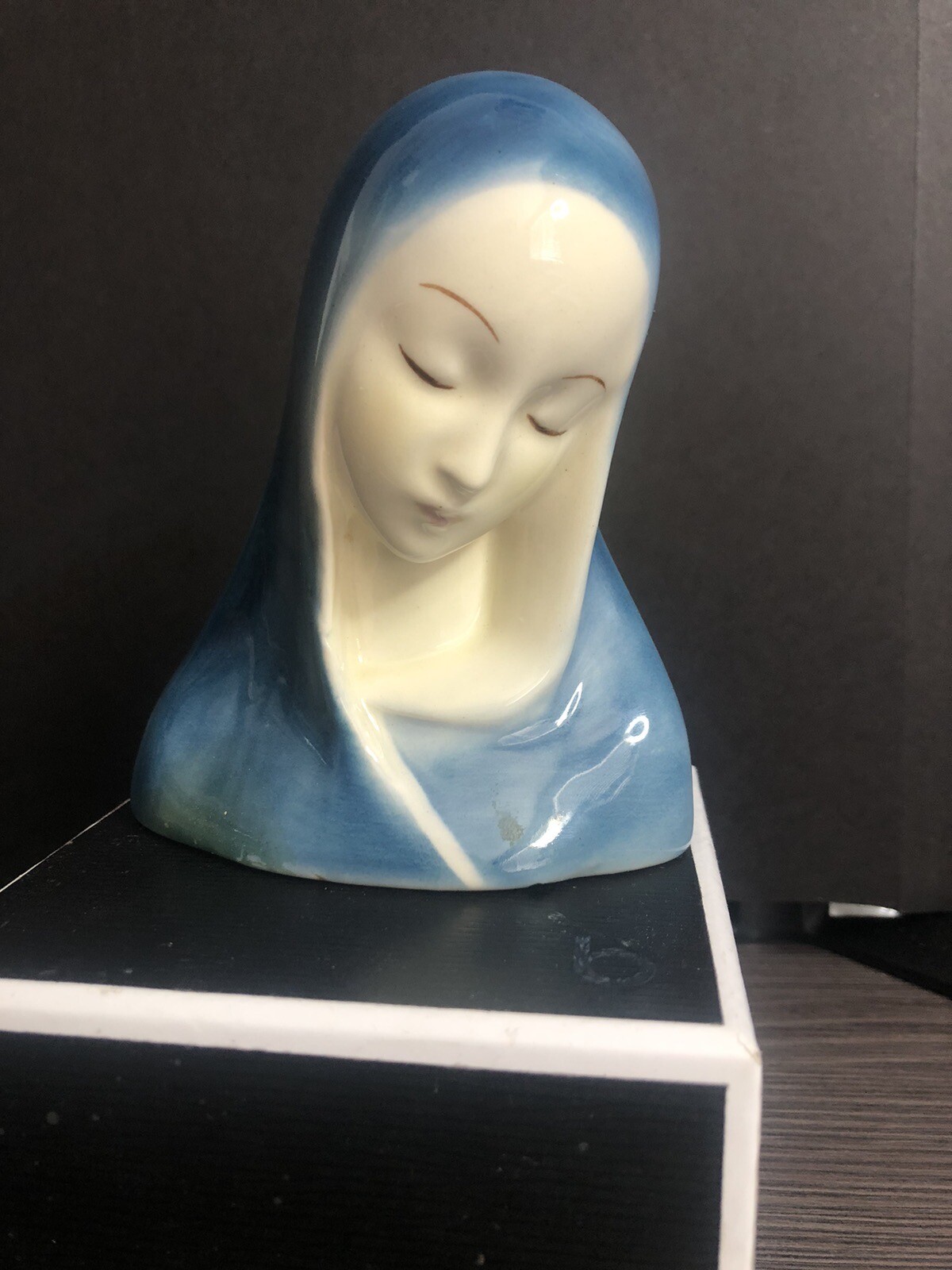 VTG Goldscheider Porcelain Bust Head Woman in Blue Cape Madonna