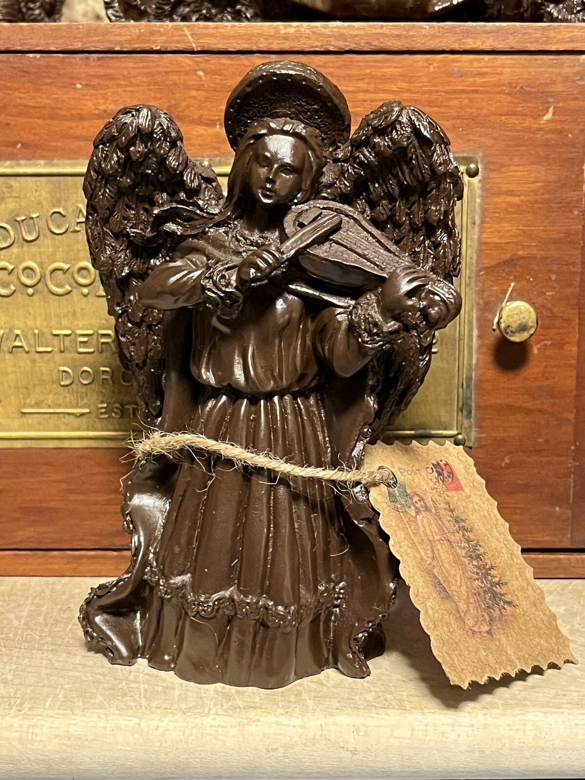 Angel w Mandolin Figurine Vintage Mold Inspired Faux Chocolate Cupboard Tuck