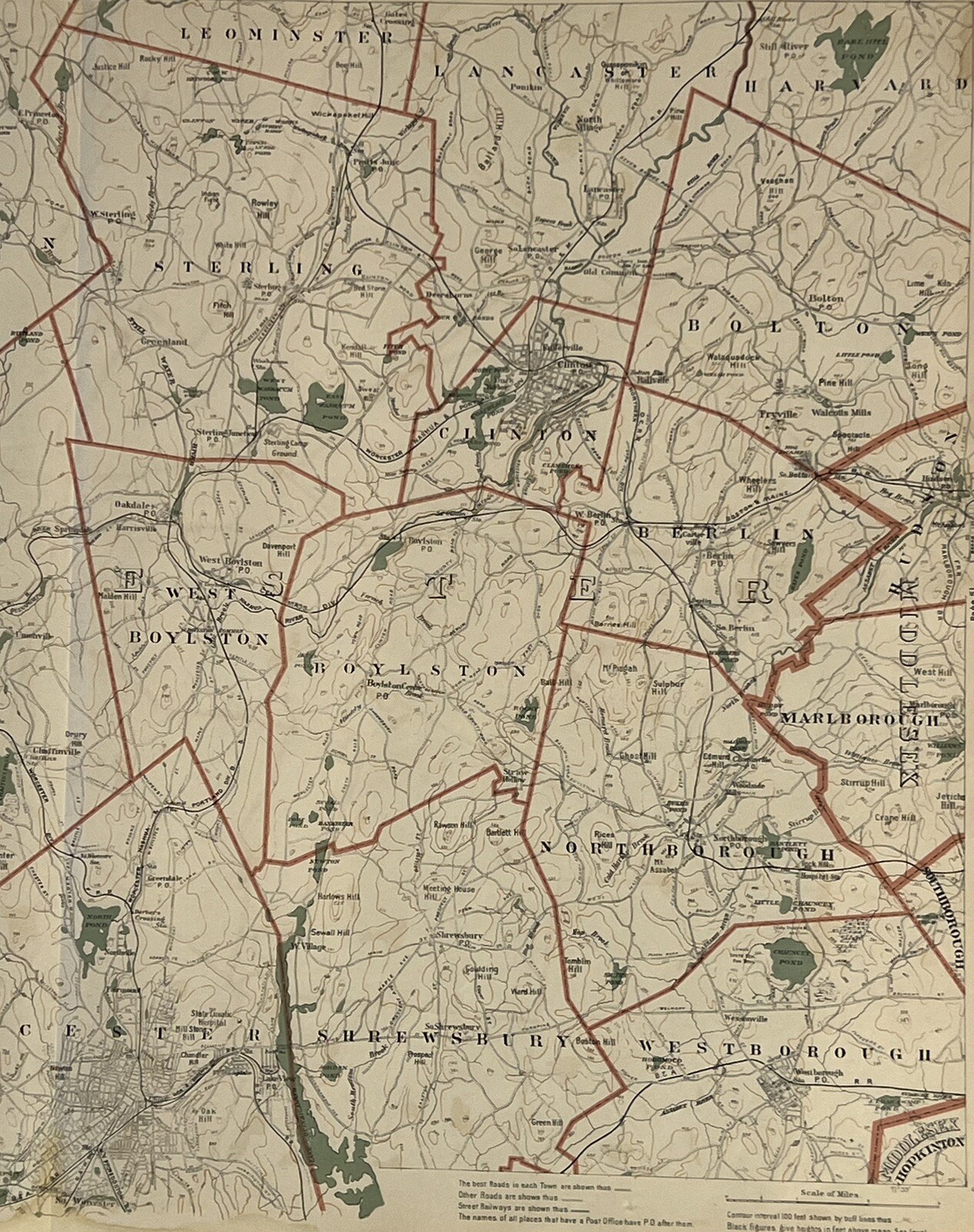 Original 1891 Map,Worcester,Shrewsbury,Northborough,Boylston,Westborough,Mass MA