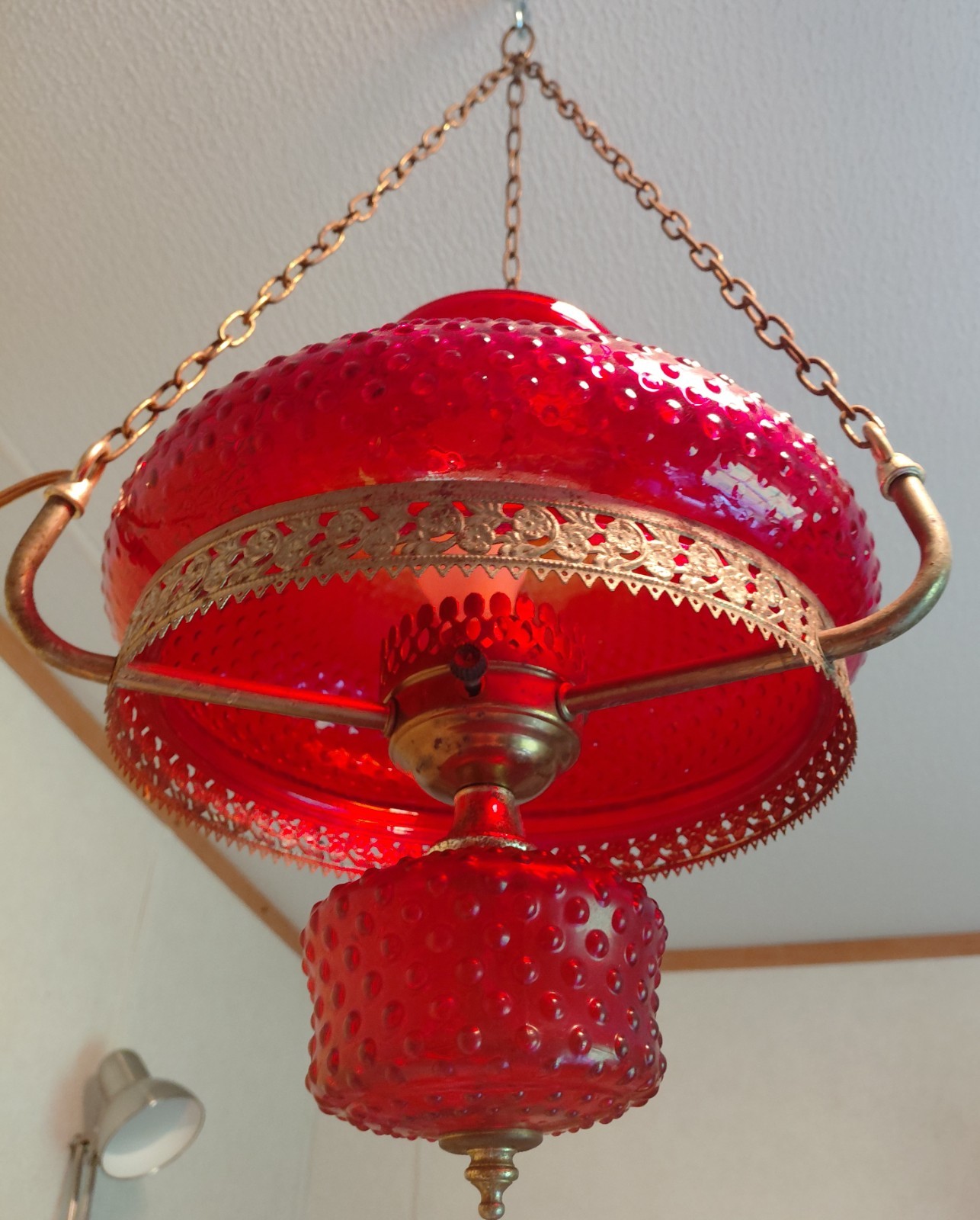 Antique Cranberry Hobnail Hanging Light – Very Pretty & Working Condition!