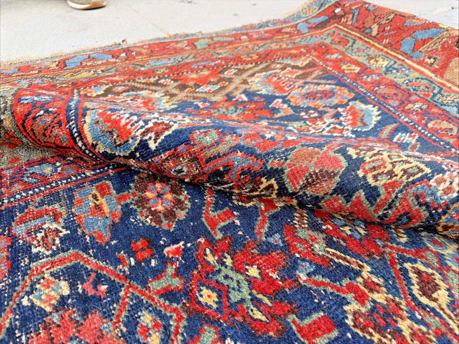 Auth: 19th C Antique Bijar Runner Rare Kurdish Beauty Organic Blue 4″X18′