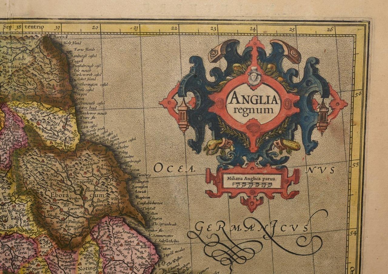 Original Antique Engraved Early Rare Map Anglia Regnum England 1595 Mercator