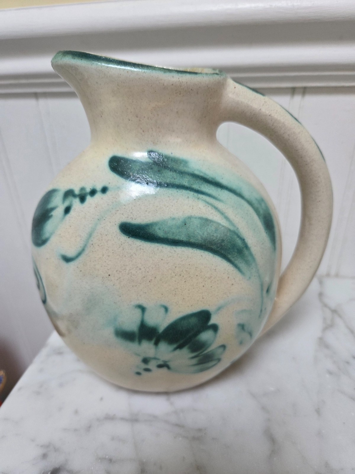Stoneware PITCHER Flowers Cream and Green Made in England