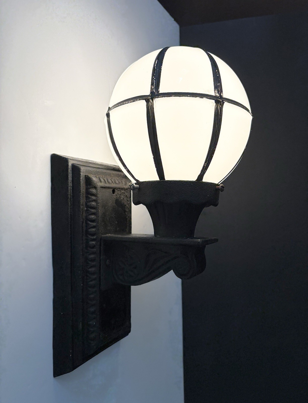 Antique Original Early 1900s 20s Art Deco Metropolitan Cast Iron Light Sconce