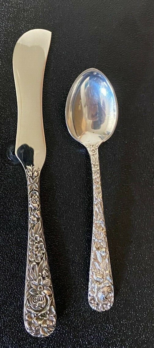 KIRK REPOUSSEE STERLING 4 demitasse spoons and, 4 butters 8 pcs per each lot