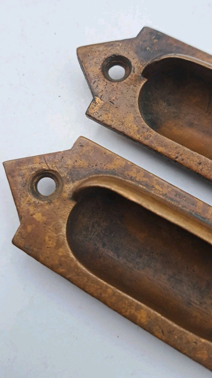 Antique Brass Recessed Window Sash Lifts Pulls Vintage Hardware Set of 2
