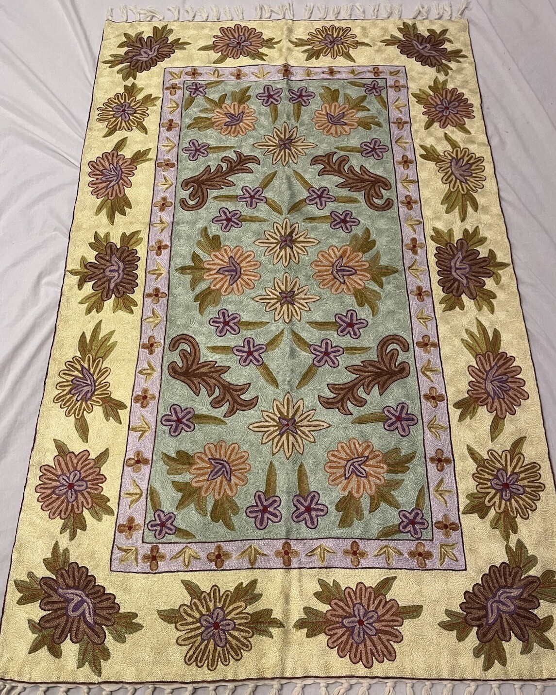 Floral Colorful Woven Throw Rug 60×36 W/fringe Cottagecore Wall Hanging Silk