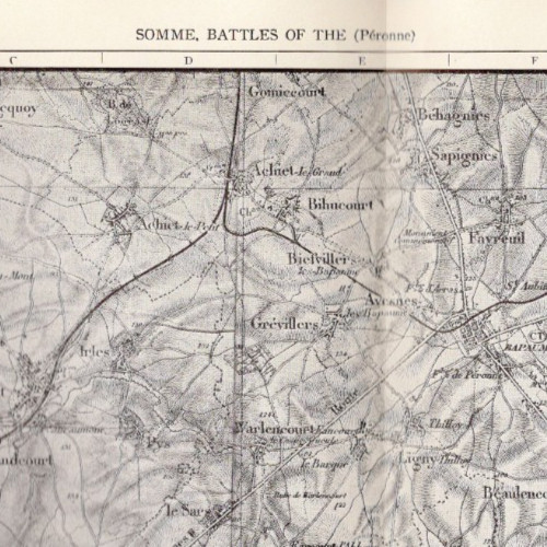 Somme WWI Battlefield Map Peronne France 1916 11×15 Military Antique Atlas Map