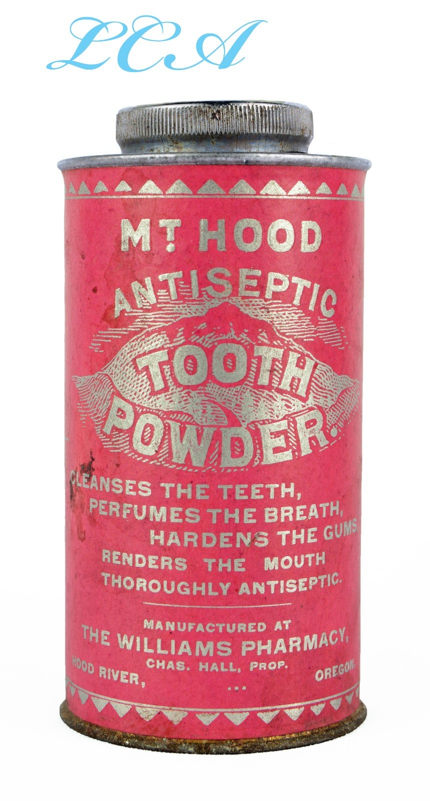 RARE antique MT HOOD TOOTH POWDER tin WESTERN all ORIGINAL Hood River OREGON