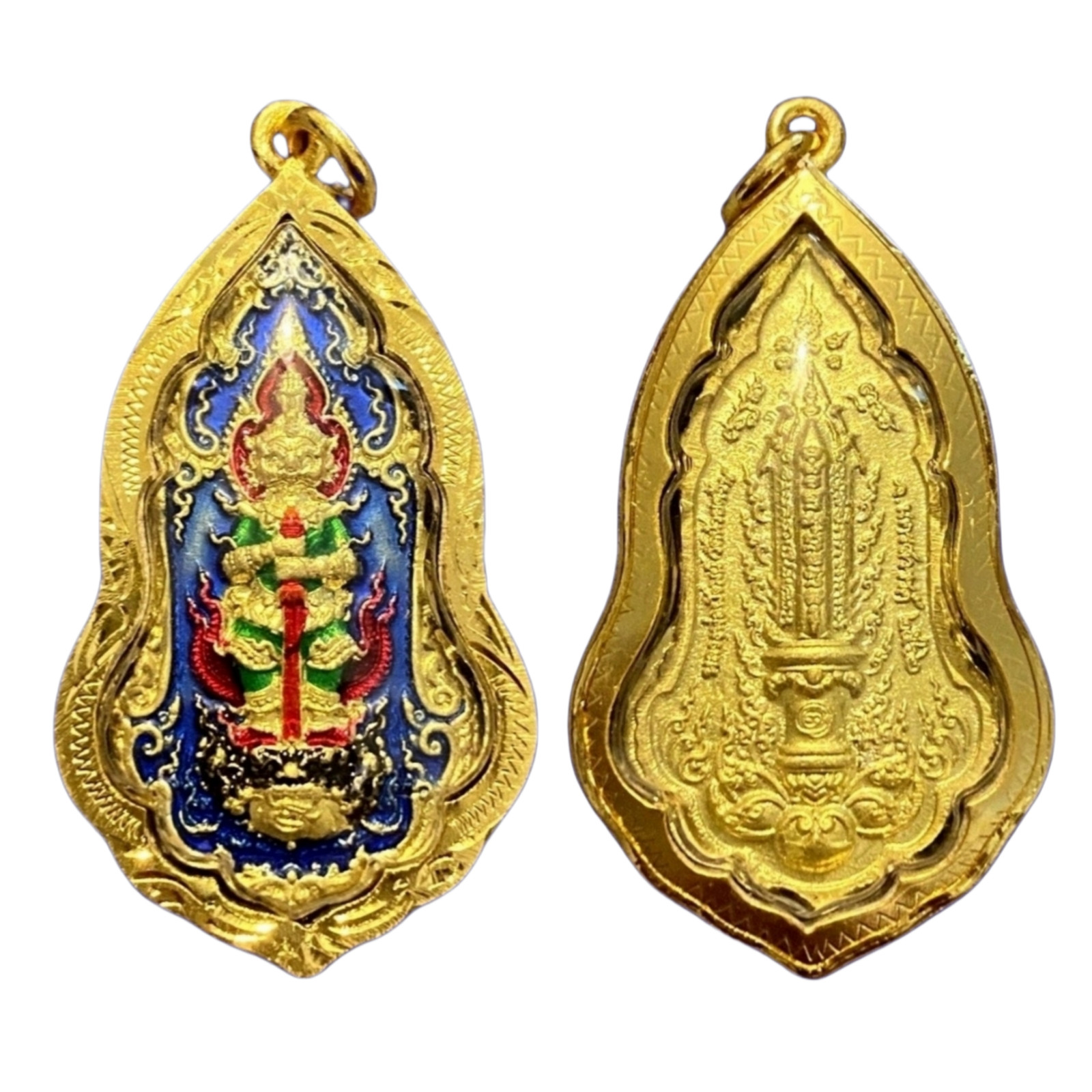 Golden Blue Giant God Thao Wessuwan Thai Amulet Pendant Gold Micron Case