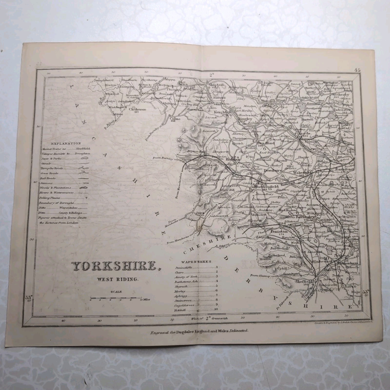 Original c1850 Dugdale County Map Of Yorkshire West Riding