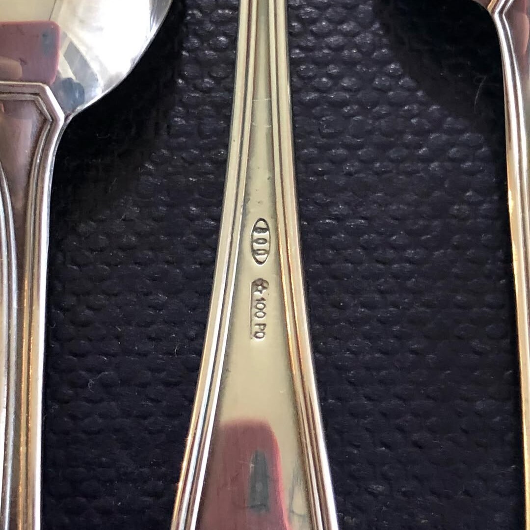 Vintage Silver Set Coffee Spoons Silver 800 Italy 1970 Native Box Signed