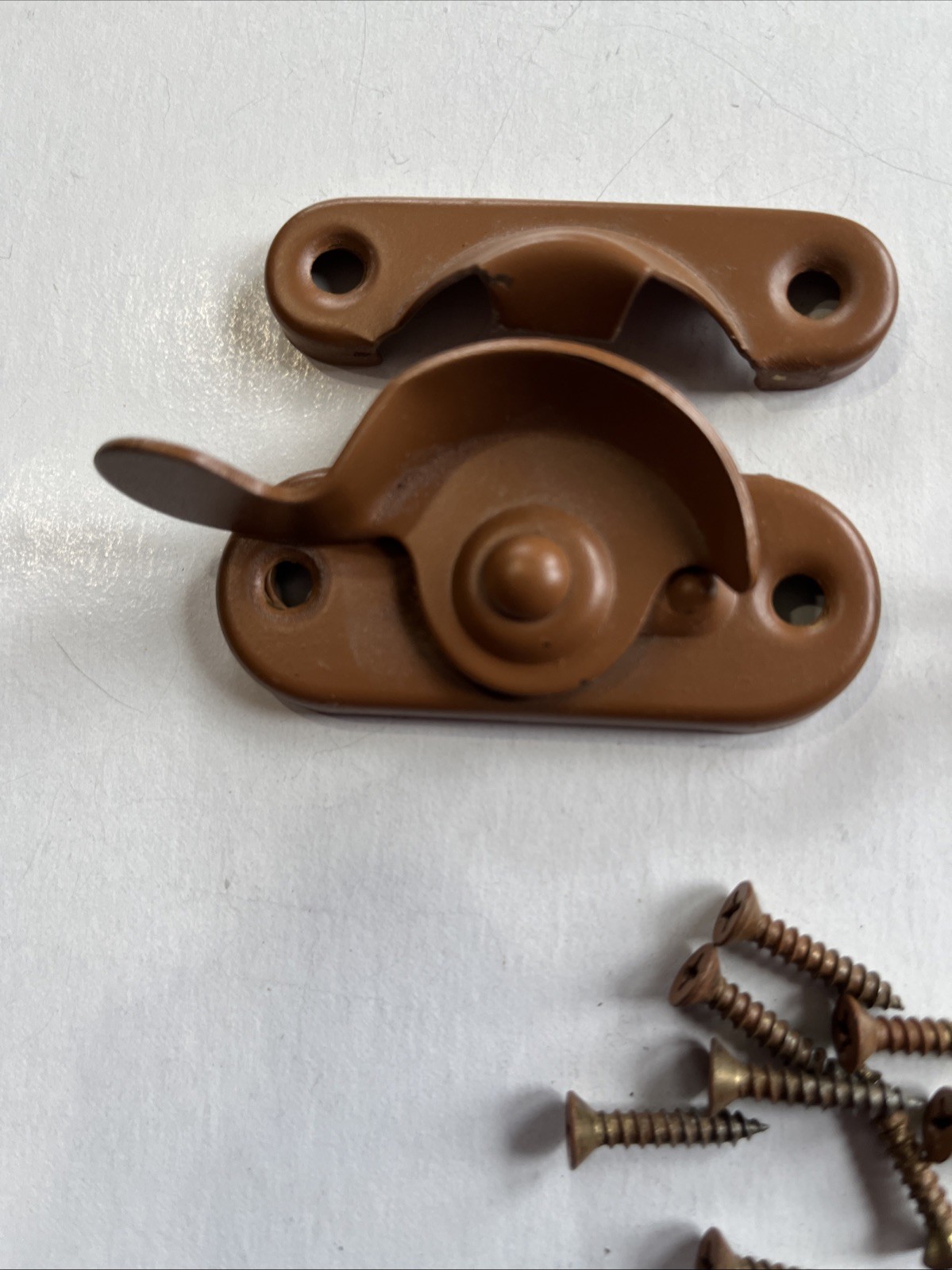 2 Vintage Window Sash Locks w Keepers & Screws Light Brown Color