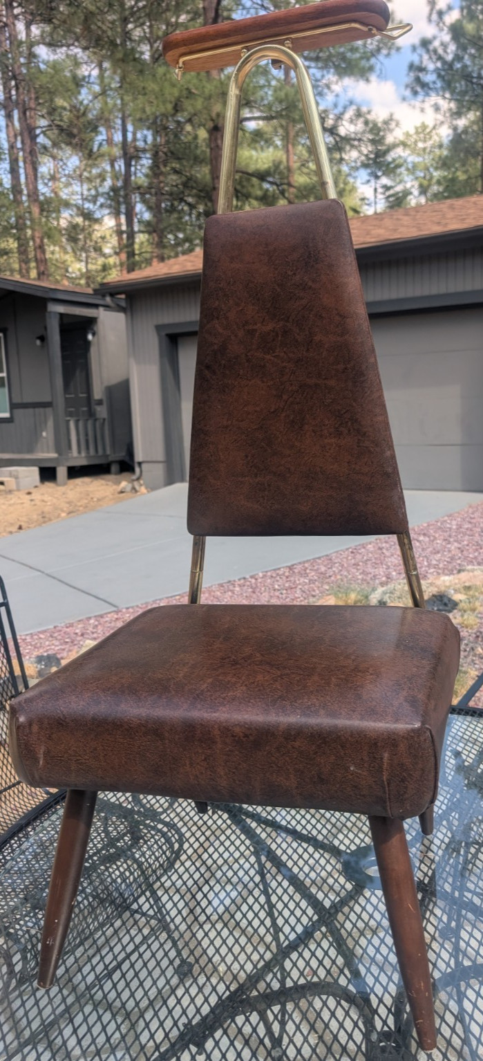 Nova Butlers Chair Vintage Gentlemans Valet MCM Brown And Brass Vinyl