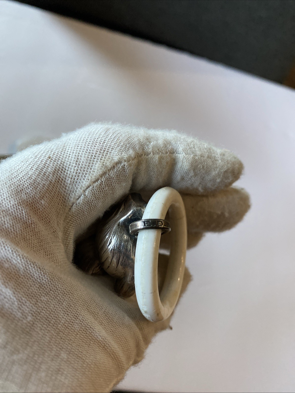 2 Vintage Sterling Silver Mother Goose Puppy Dog Teething Ring/Rattle