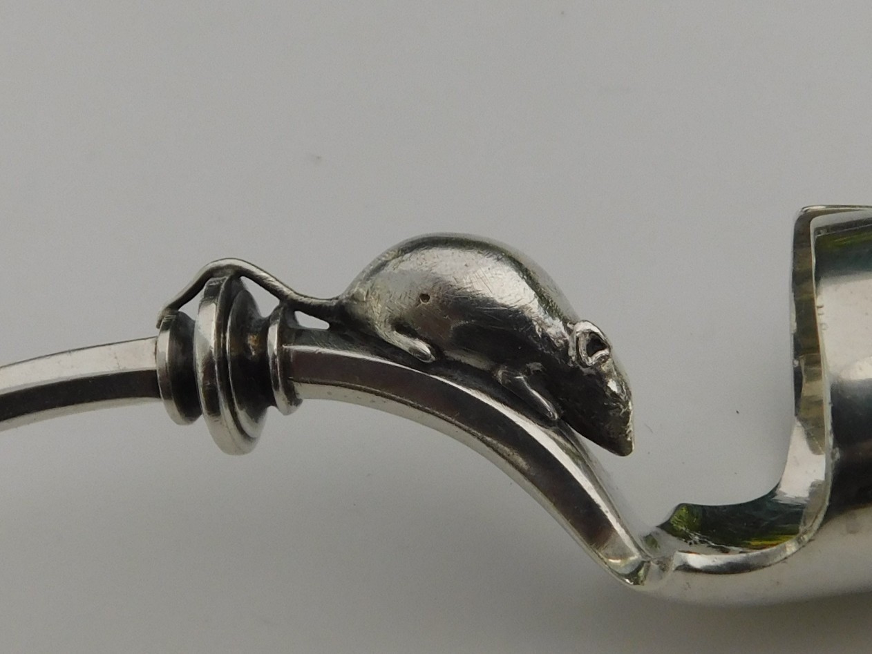Antique Sterling Cheese Scoop with Figural Mouse 1880s