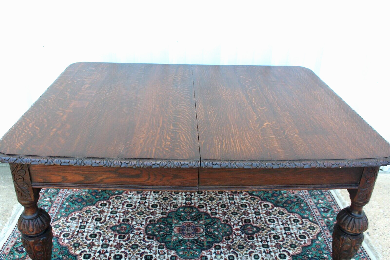 French Antique Tiger Oak Renaissance Kitchen Dining Table Circa 1880