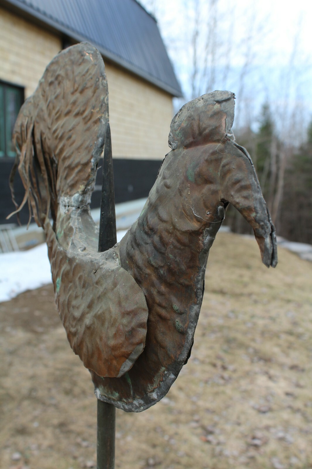 Antique Primitive Copper Lightning Rod Galvanise Rooster Weathervane Glass Ball