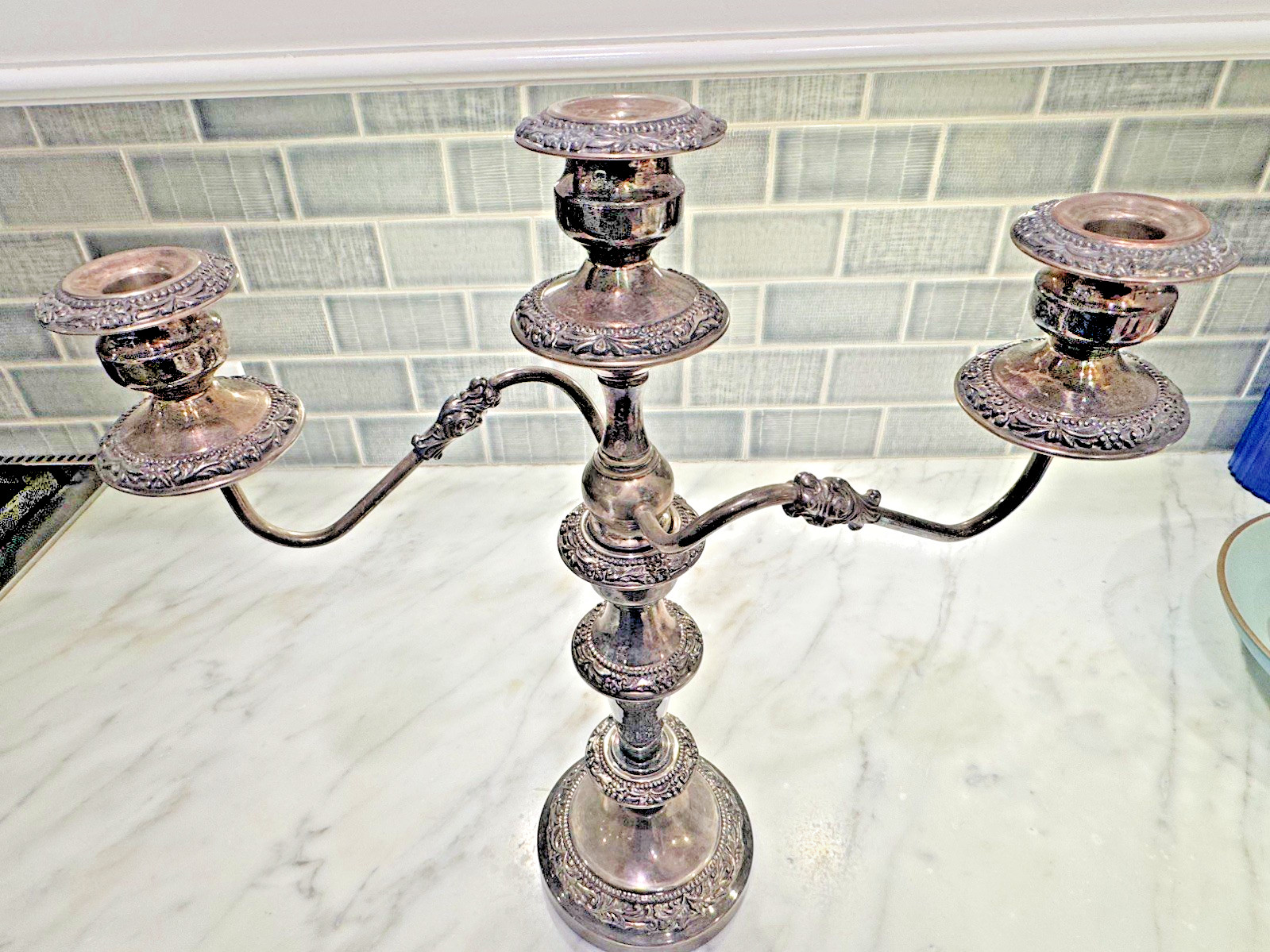 Goldfeder Silver Plated Convertible 3 Arm Candelabras Set – 1944 Antique – 18″