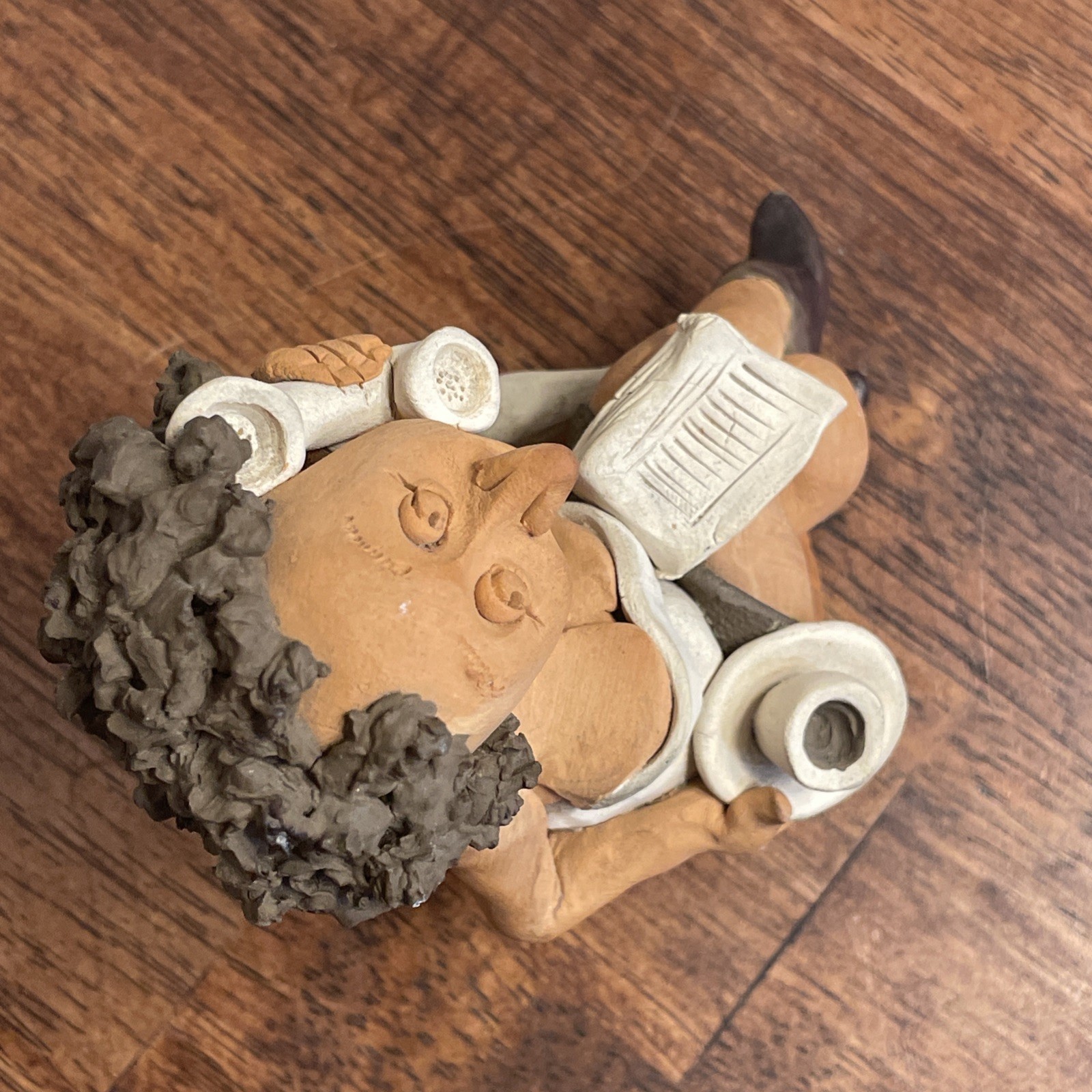 Denis Filtser Clay Figurine Woman Gossip Bench Phone Coffee Signed Pottery Art