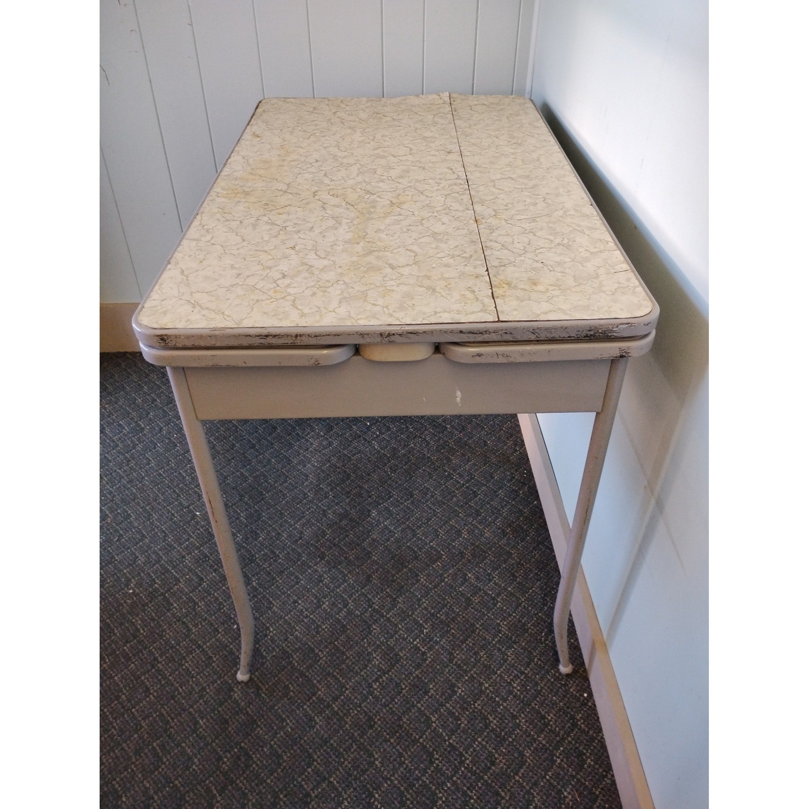 60s Metal Expanding Kitchen Work Project Table w/Drawer 30″T Grey Industrial MCM