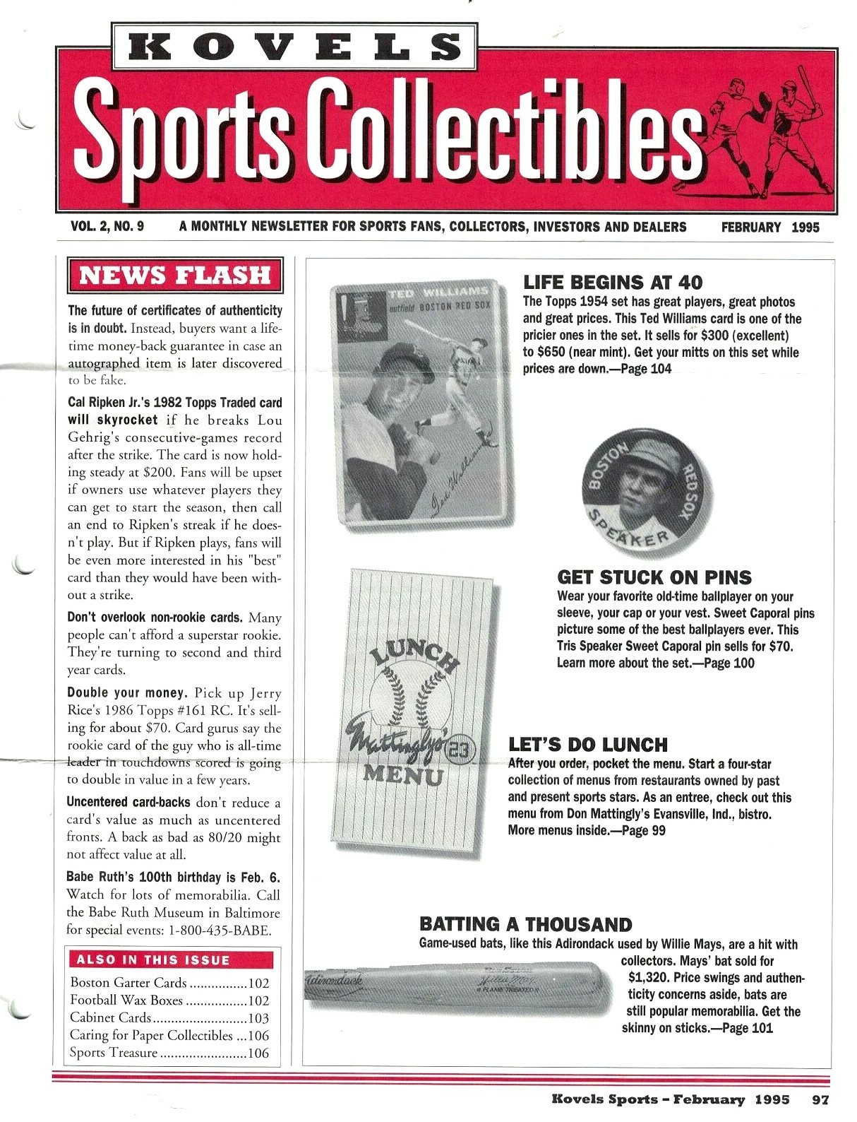 1995 Kovels Sports Collectibles Newsletters (10 Different in All) EX