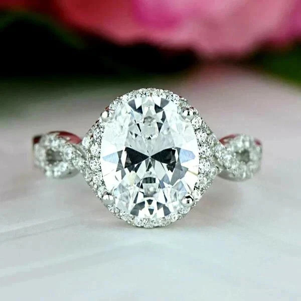 2.00Ct Oval Cut Lab Created Diamond Women Engagement Ring 14K White Gold Plated