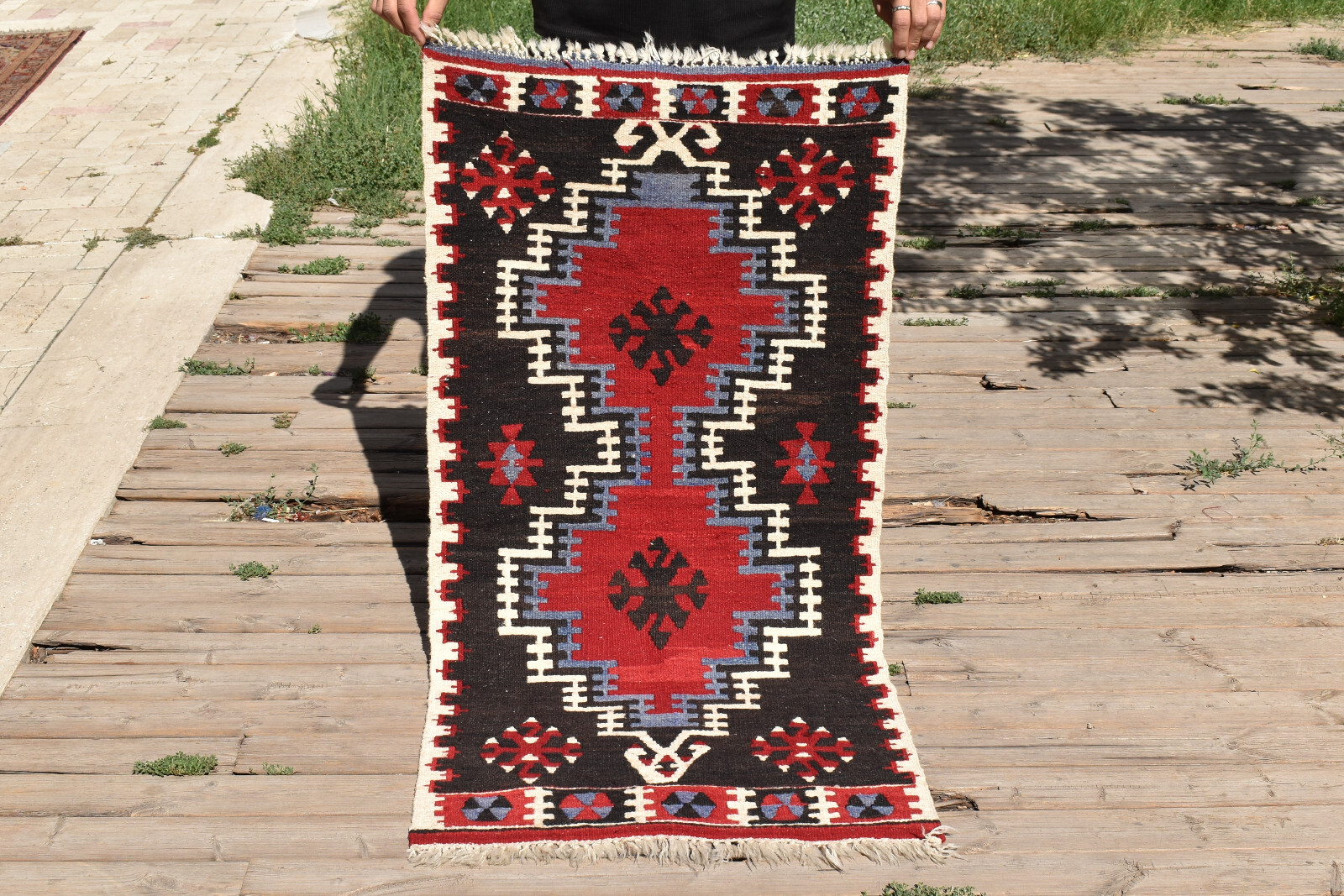 Turkish Rug 26”x51” Vintage Kirsehir Kilim 67x130cm Rustic 2×4 Oriental Rug