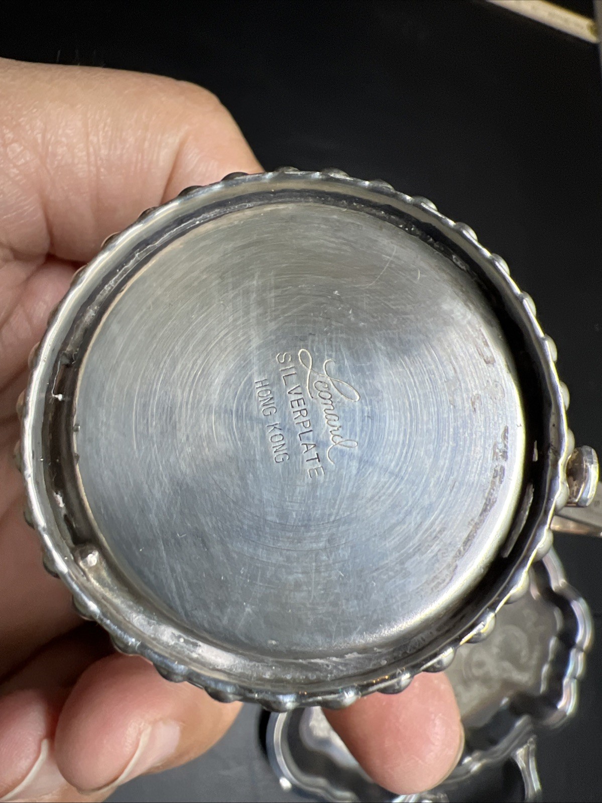 F B ROGERS Silver Plate Tray 23”x 13” & ONEIFA SALT PEPPER SHAKER & LEONARD CUP￼