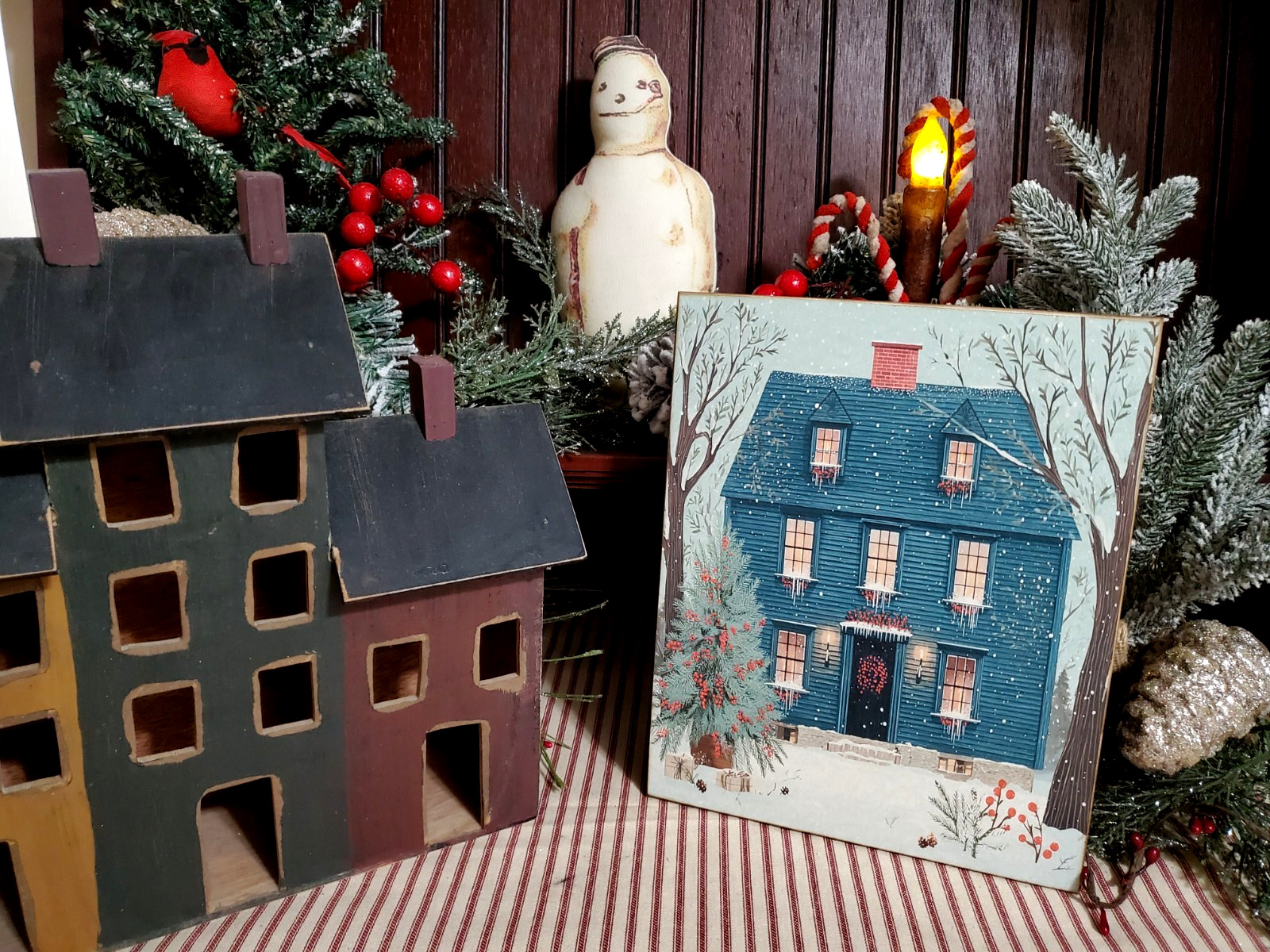 PRETTY OLD PRIMITIVE COLONIAL SHAKER VINTAGE STYLE CHRISTMAS SALTBOX HOUSE SIGN