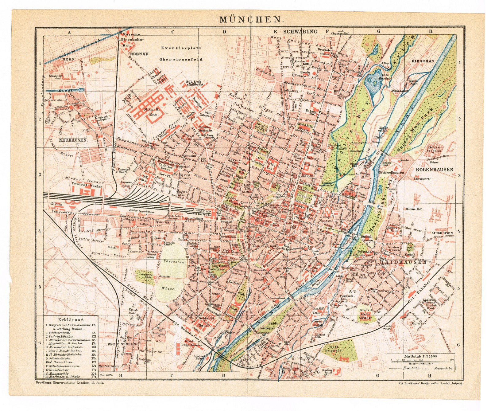 MUNICH dated 1897 München Original map Antique city plan Germany Deutschland