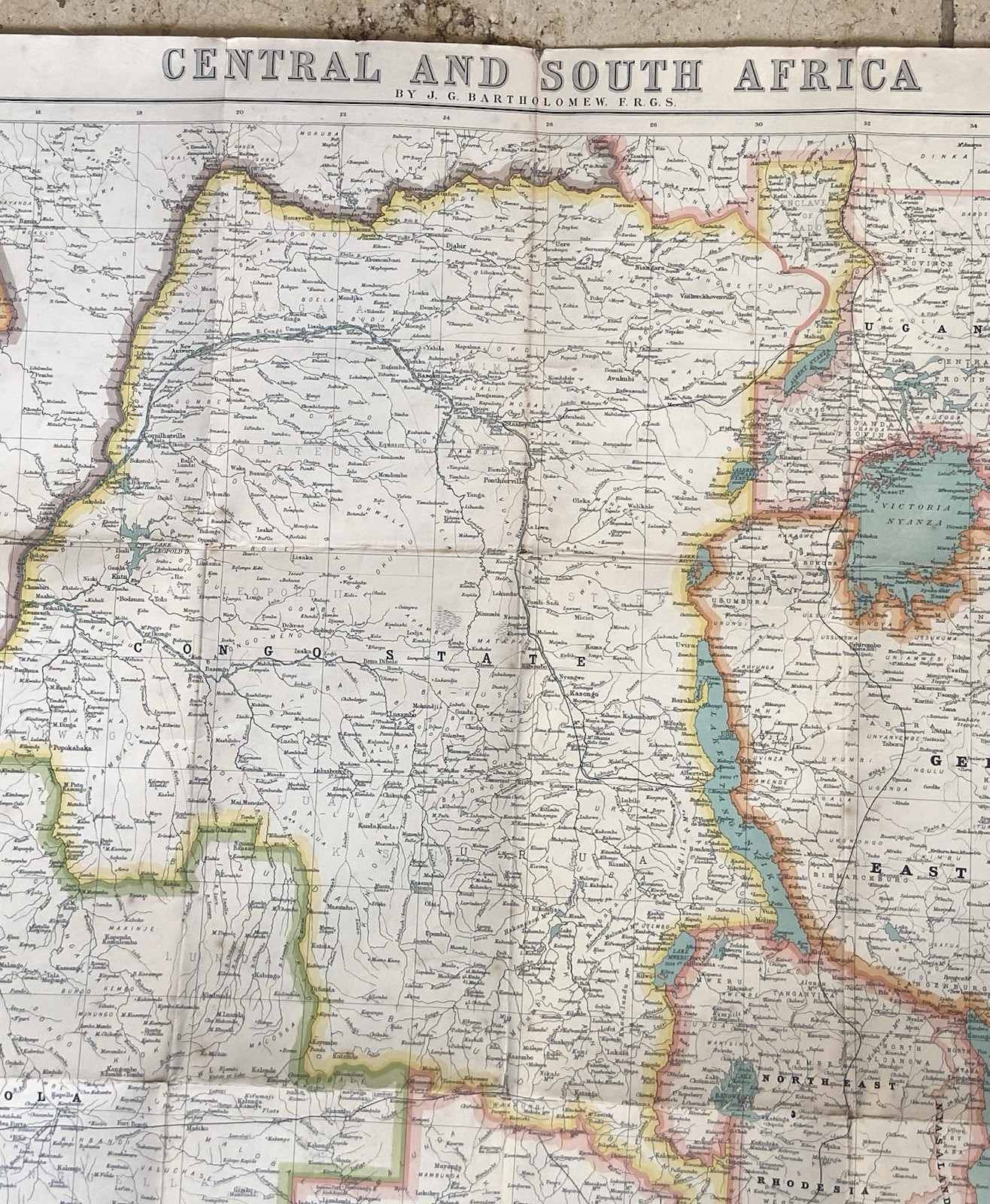 1907 Bartholomew’s New Map CENTRAL & SOUTH AFRICA Edinburgh Geographical cloth