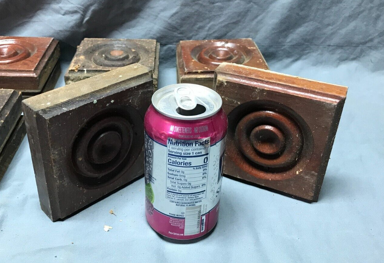 Pair 5″ Stained Bullseye Rosette Corner Blocks More Available Old VTG 73-24B