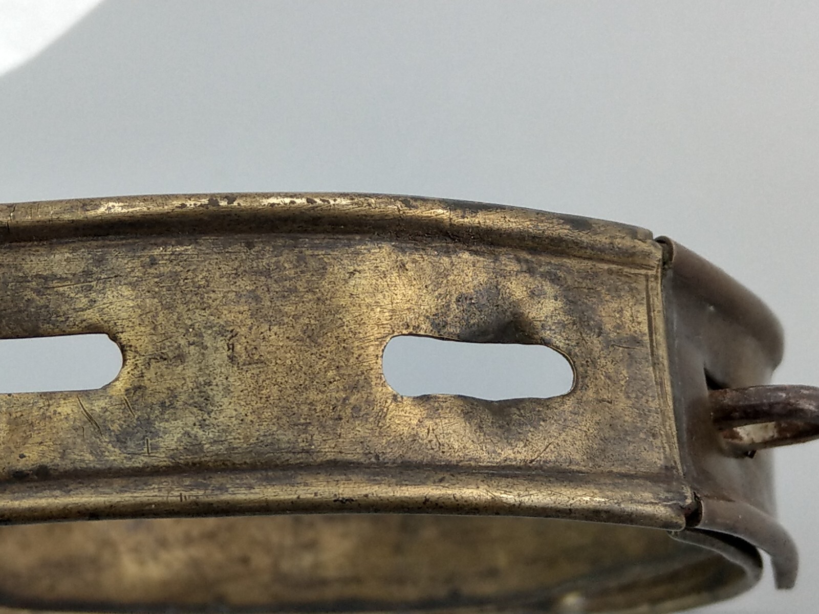 Early English sheet brass dog collar, 18th century, engraved H. Hall Newark