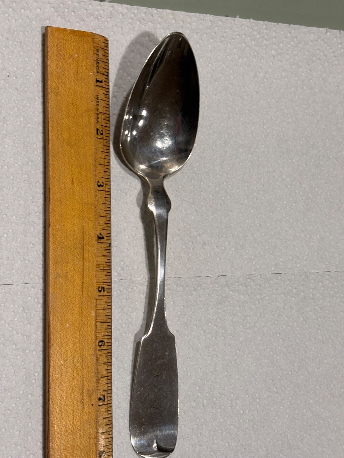 1840s J Collins Utica NY coin silver tablespoon serving spoon 8”