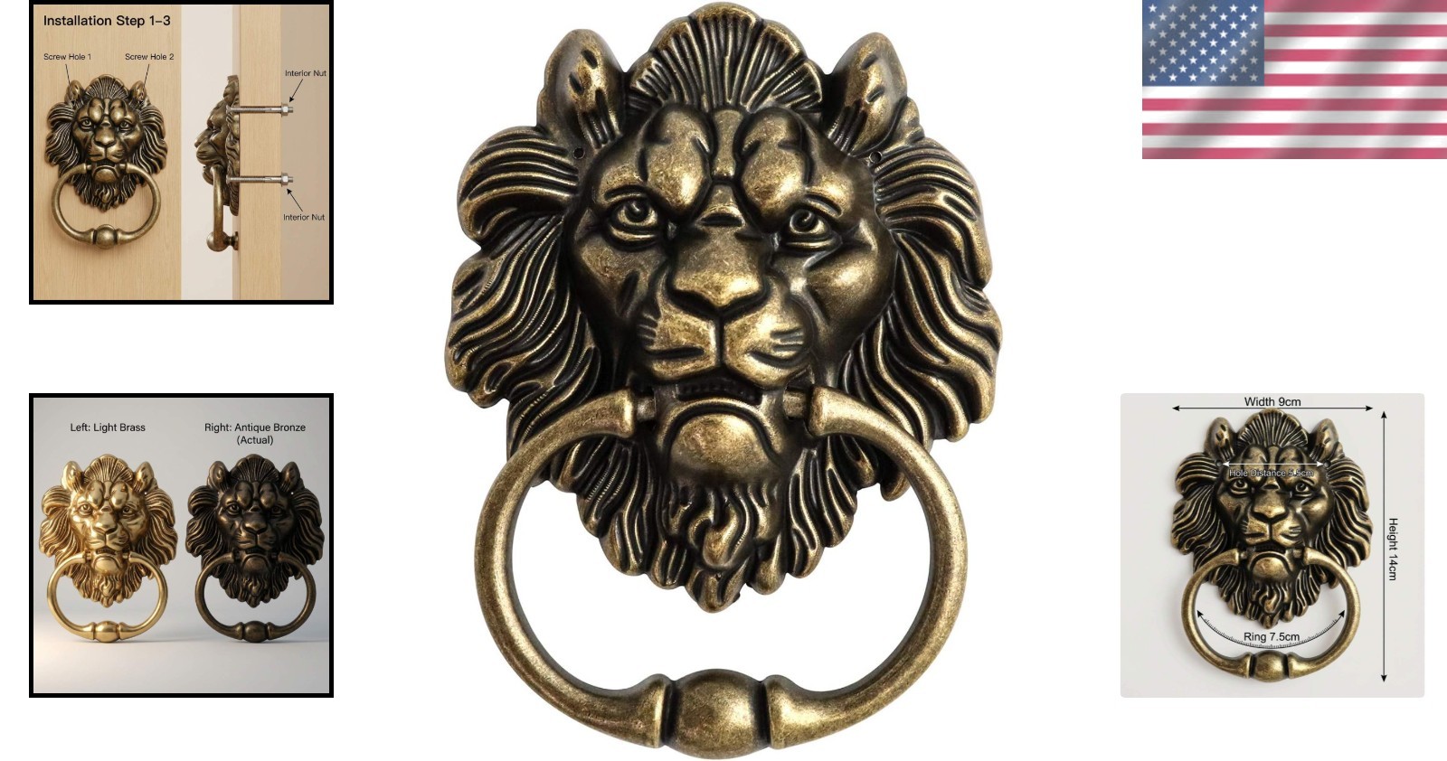 Vintage Bronze Lion Head Door Knocker – Easy Install for Timeless Elegance
