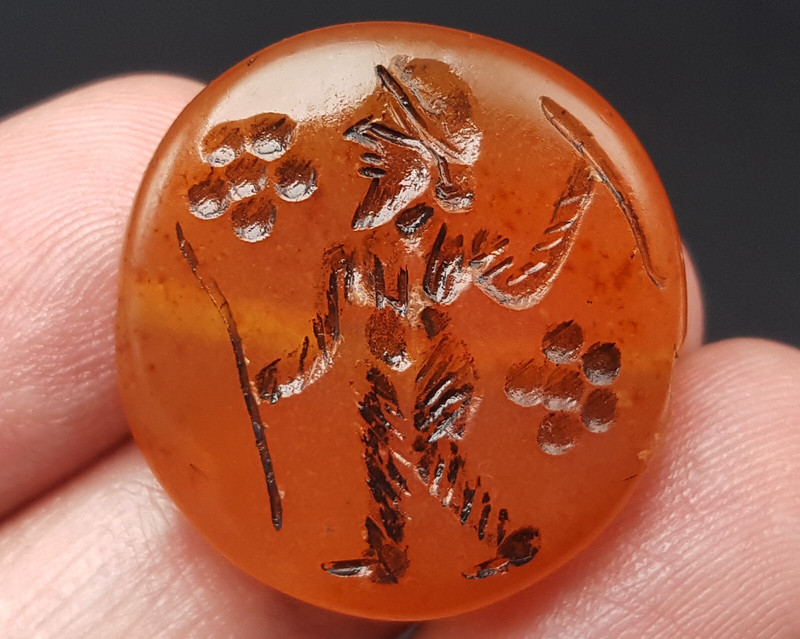 Ancient Near Eastern Carnelian Stone intaglio Engraved Seal Stamp Bead #CP286