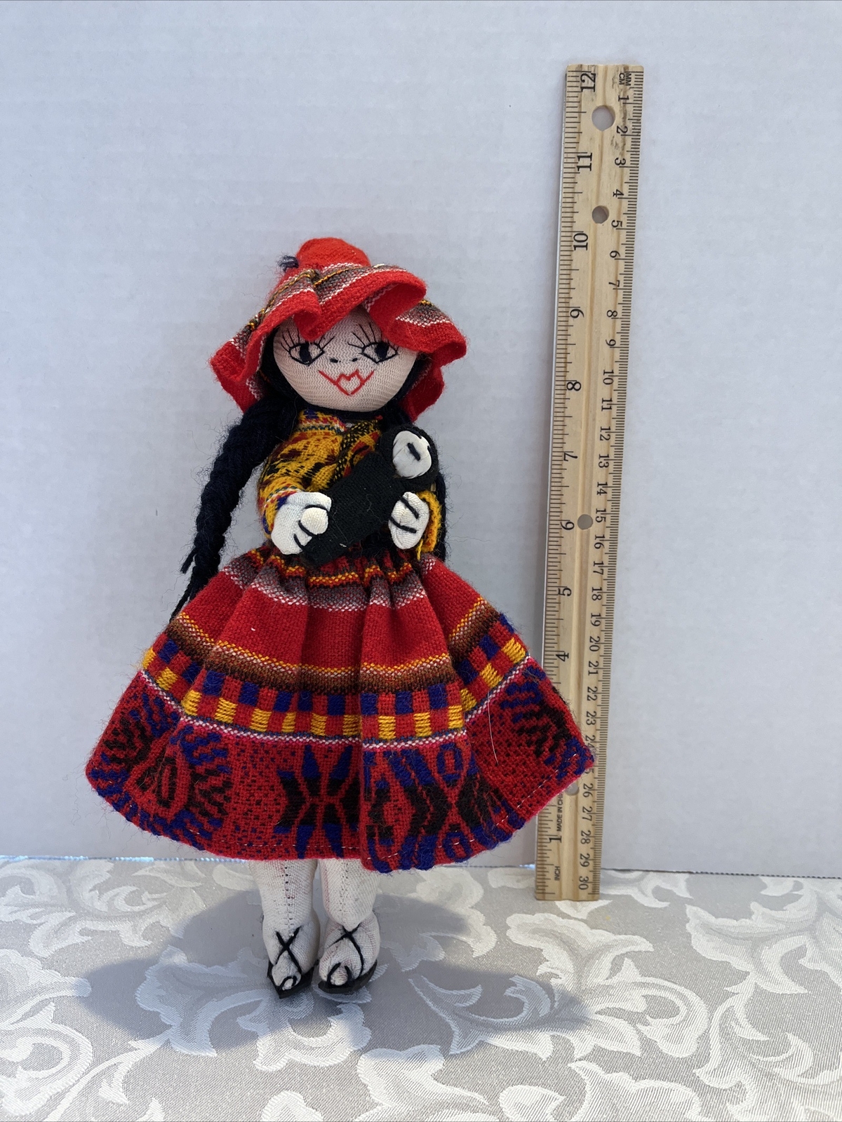 ~Folk Art Doll carrying Babies~South America/Mexico~8-1/2″ tall. Unique~