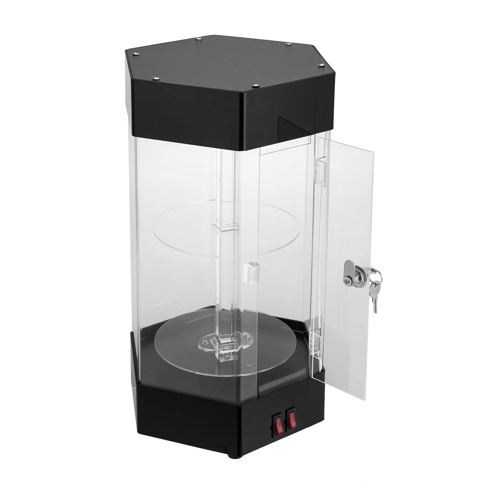 Electric Hexagonal Display Case with LED Lights and 360° Rotation