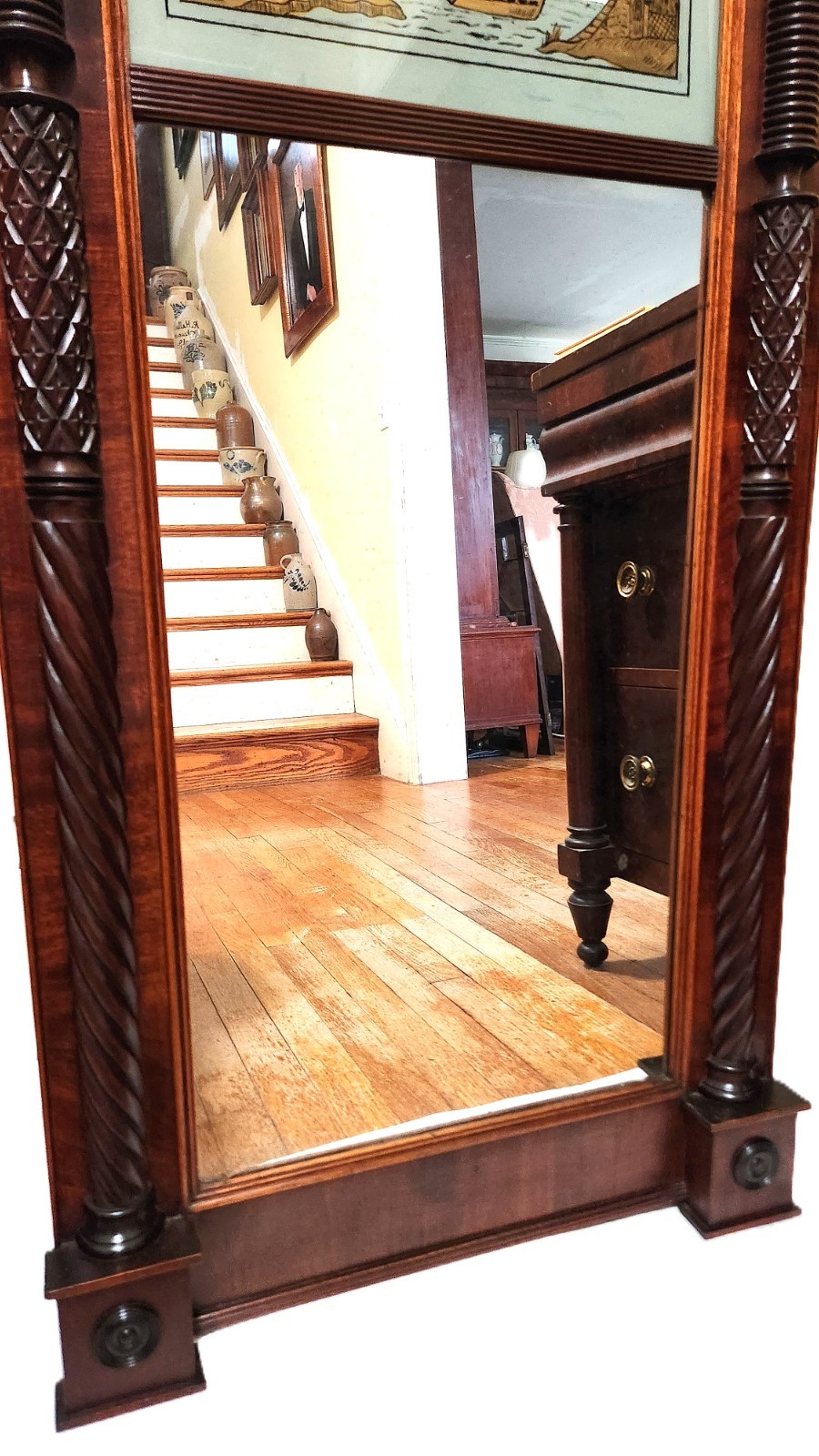 Nr Pair Pier, Trumeau MIRROR, Looking Glass, F Stoppani, NYC, Federal c1820, 50″
