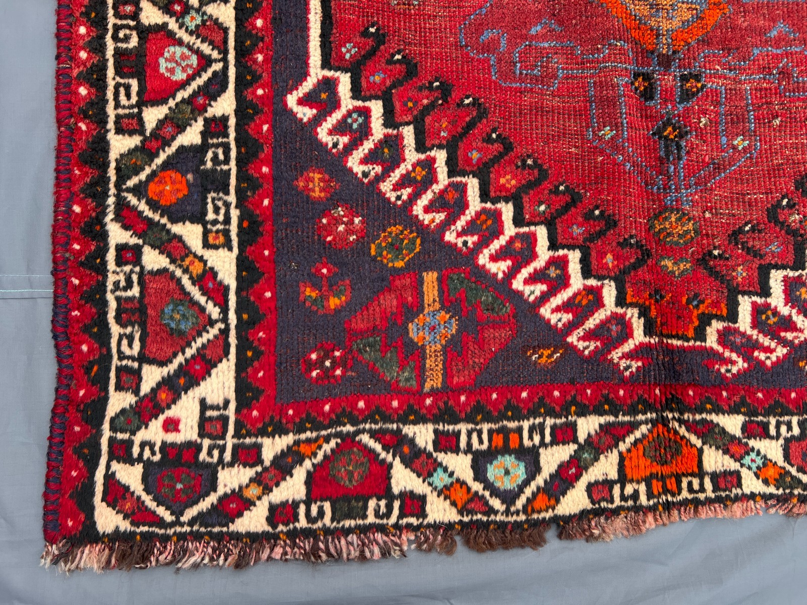 3’8×5’5 ft Vintage Afghan Baluchi Red & Navy Geometric Diamond Design Area Rug
