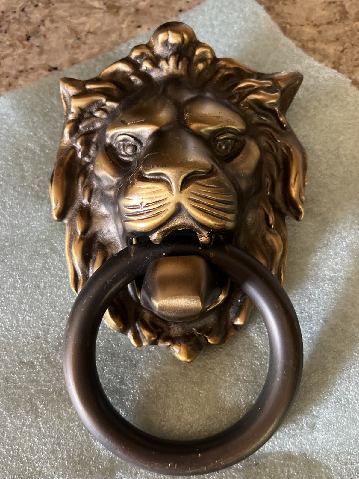 Lg Vintage 8.5”x 5” Solid Brass Lion’s Head Door Knocker