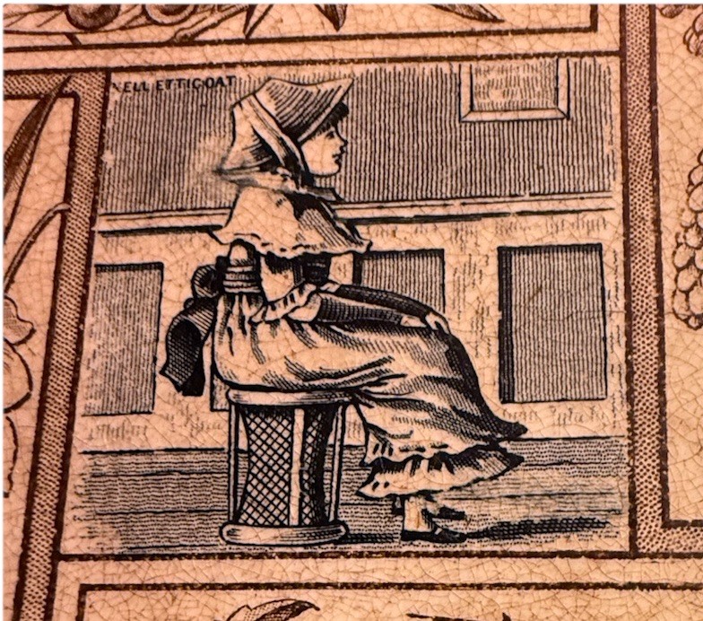 Victorian Aesthetic Movement Transferware Tile ~ Four Season Design Antique